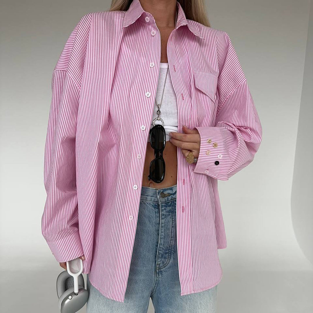 Damernas randiga oversized blus med unika knappdetaljer Eva Jonsson-Eva Jonsson