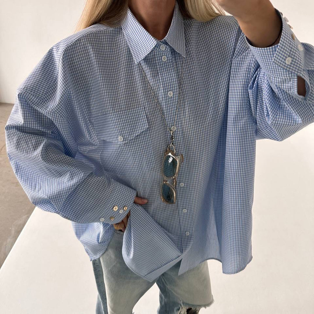 Damernas randiga oversized blus med unika knappdetaljer Eva Jonsson-Eva Jonsson