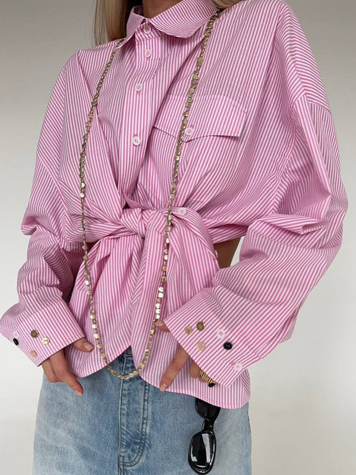 Damernas randiga oversized blus med unika knappdetaljer Eva Jonsson-Eva Jonsson