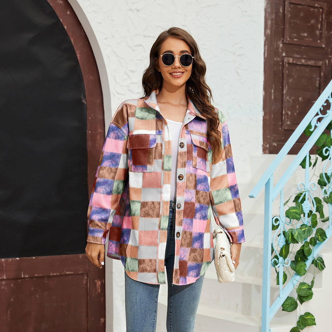 Damernas rutiga flanelljacka med praktiska fickor och oversized passform-Eva Jonsson