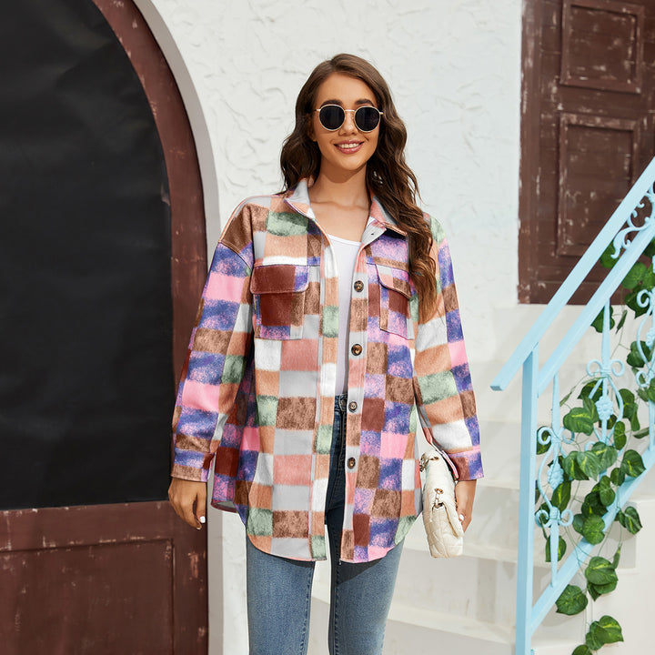Damernas rutiga flanelljacka med praktiska fickor och oversized passform-Eva Jonsson