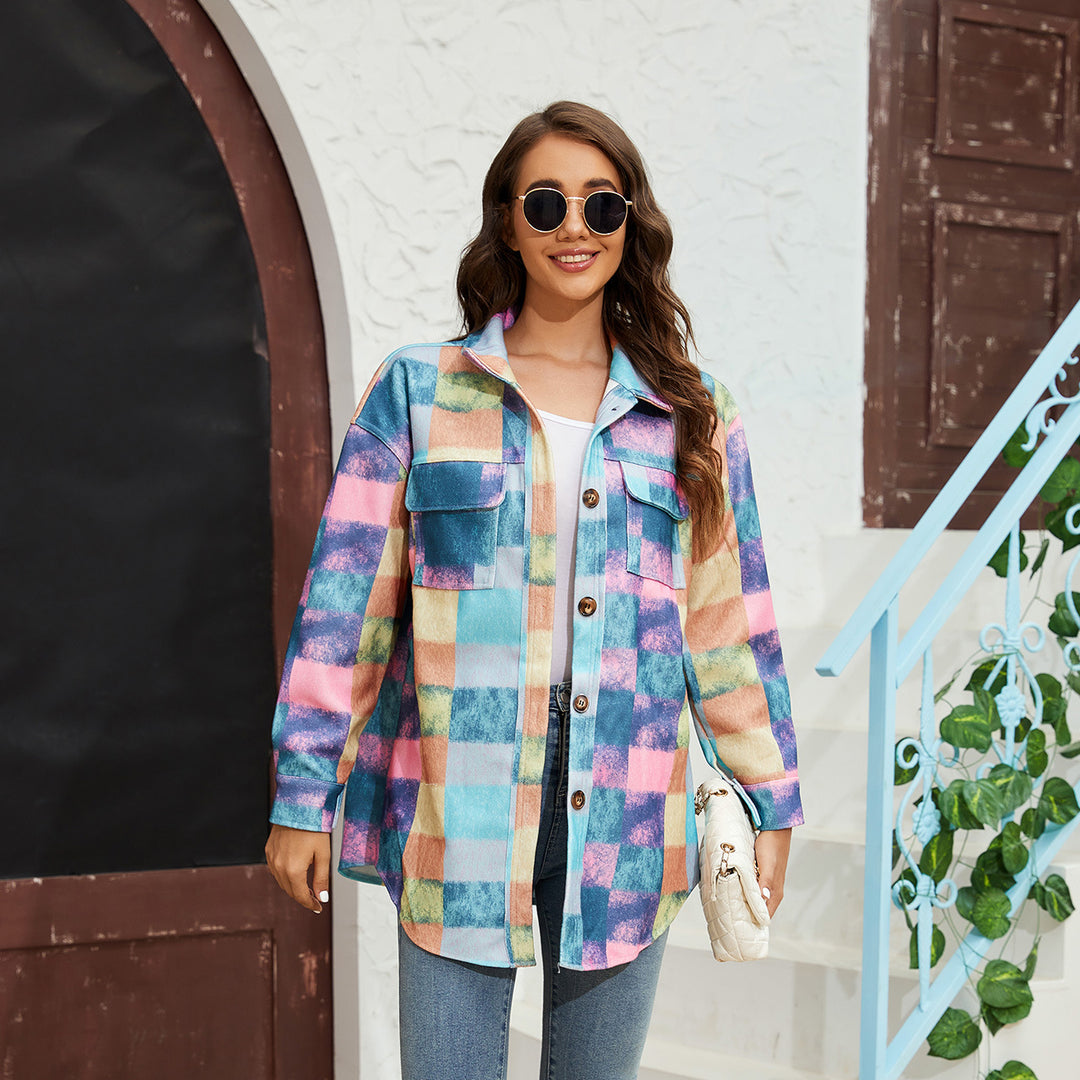 Damernas rutiga flanelljacka med praktiska fickor och oversized passform-Eva Jonsson