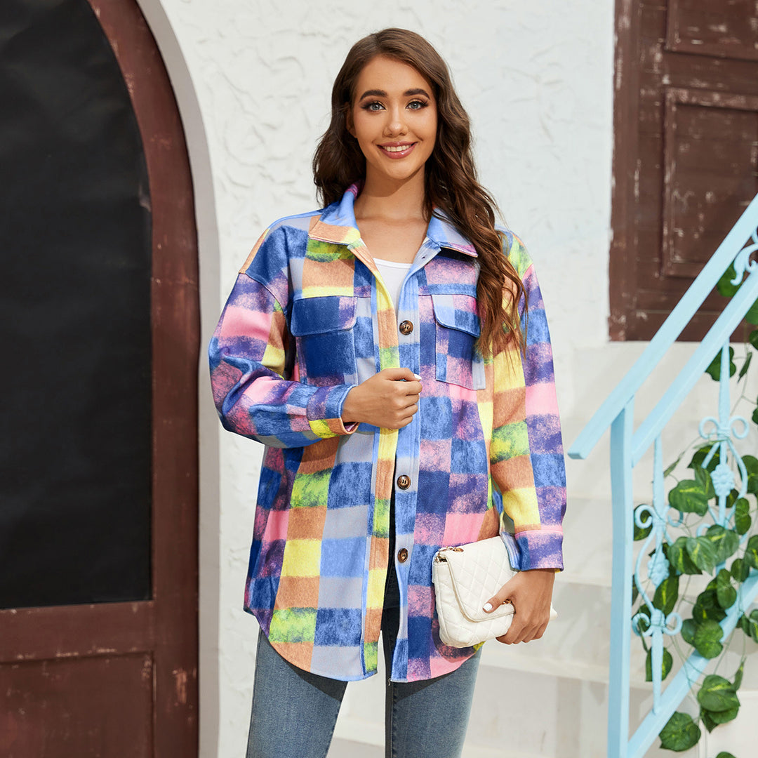 Damernas rutiga flanelljacka med praktiska fickor och oversized passform-Eva Jonsson