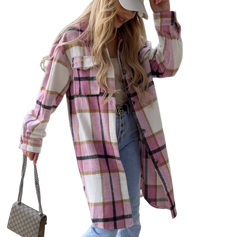 Damernas rutigt overshirt med knapbar design och påsydda fickor Mirla-Eva Jonsson