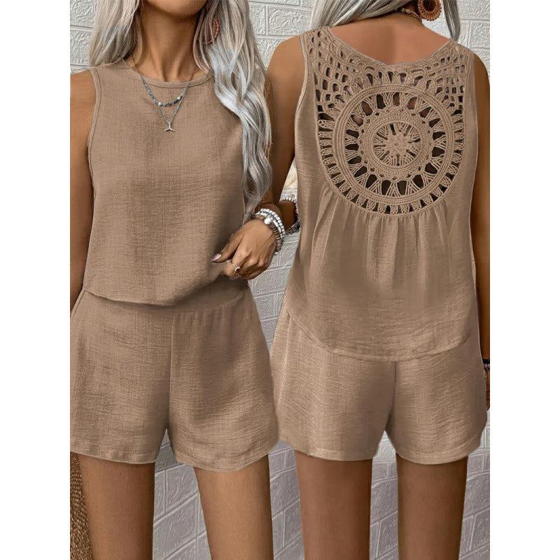 Damernas rygglös playsuit med virkad detalj Eva Jonsson-Eva Jonsson