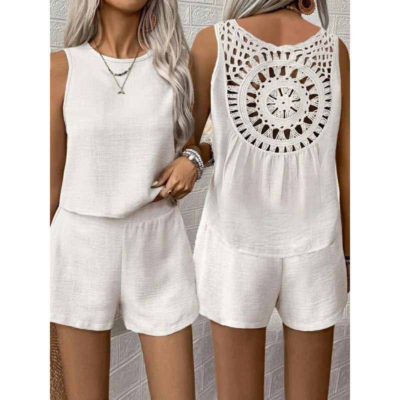 Damernas rygglös playsuit med virkad detalj Eva Jonsson-Eva Jonsson