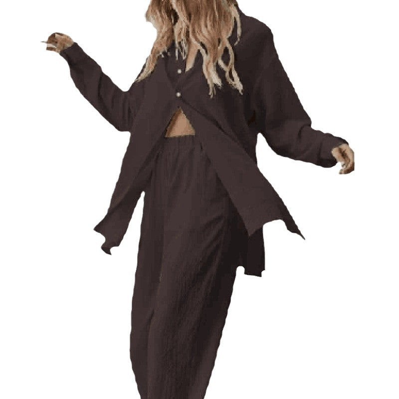 Damernas satinpyjamas-set med långärmad blus och vida byxor Mirla-Eva Jonsson