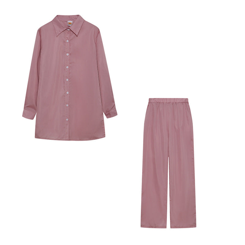 Damernas satinpyjamas-set med långärmad blus och vida byxor Mirla-Eva Jonsson