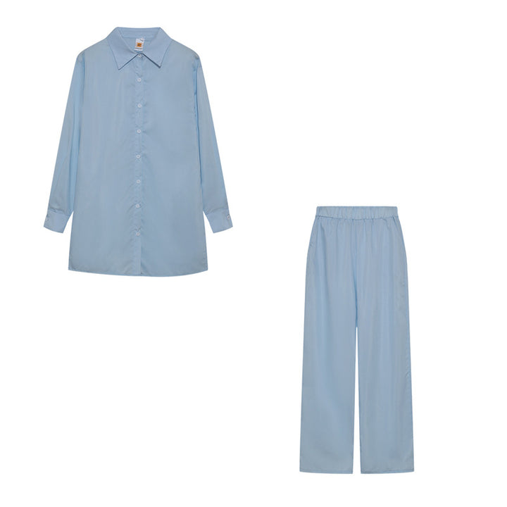 Damernas satinpyjamas-set med långärmad blus och vida byxor Mirla-Eva Jonsson