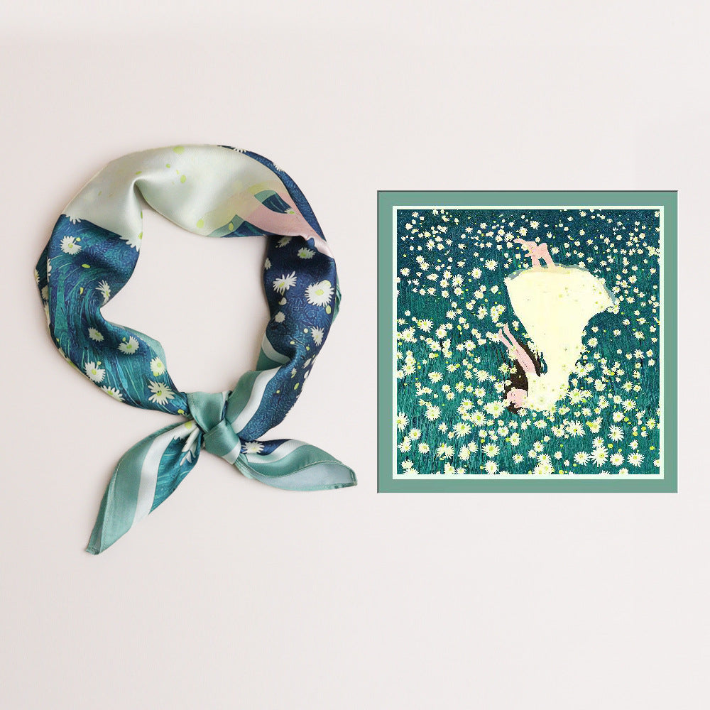 Damernas sidenhalsduk med modern grafisk design och lyxig glans Mirla-Eva Jonsson