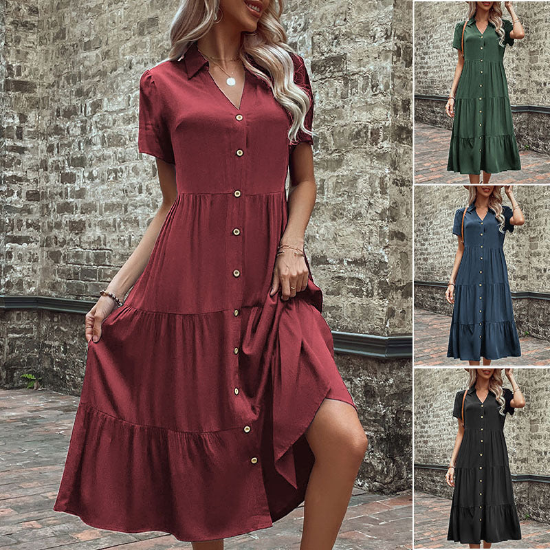 Damernas skjortklänning med eleganta knapppdetaljer och voluminös kjol Mirla-Eva Jonsson