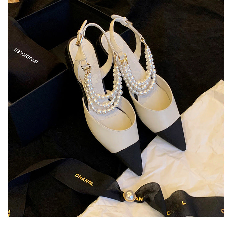 Damernas sling pumps med elegant pärlapplikation och spetsig form Mirla-Eva Jonsson