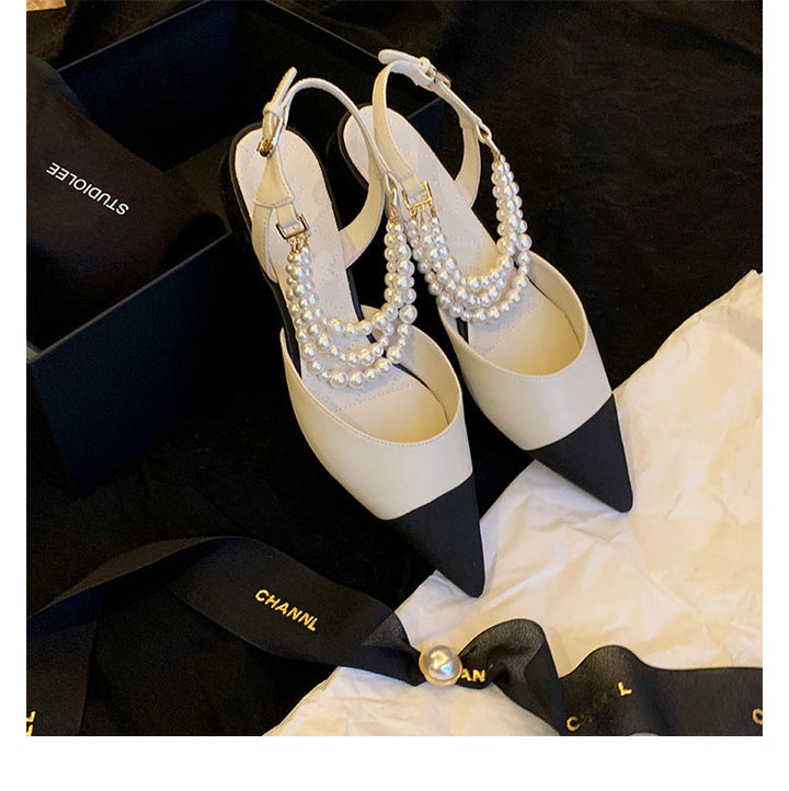 Damernas sling pumps med elegant pärlapplikation och spetsig form Mirla-Eva Jonsson