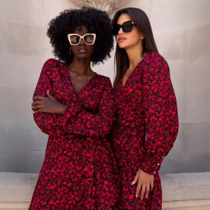 Damernas smickrande wrap mini-klänning med leopardmönster Eva Jonsson-Eva Jonsson