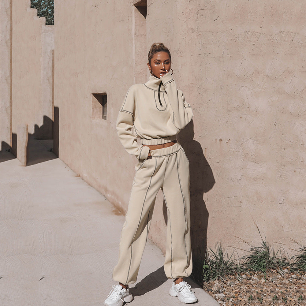 Damernas sportiga cropped fleece-top med halv dragkedja Eva Jonsson-Eva Jonsson