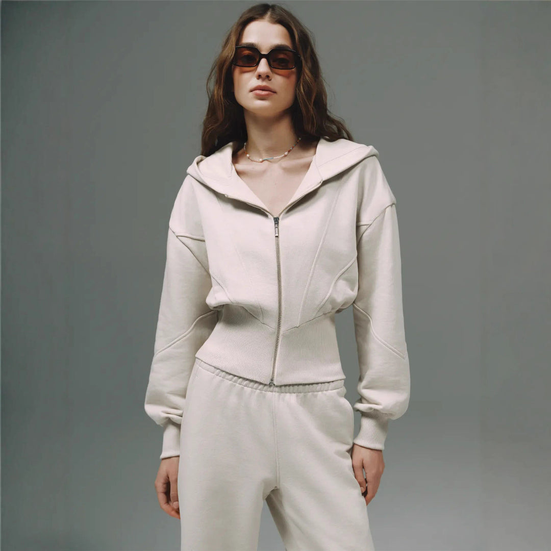 Damernas sportiga fritids-loungewear-set i högkvalitativ fleece med huva och vida byxor Mirla-Eva Jonsson