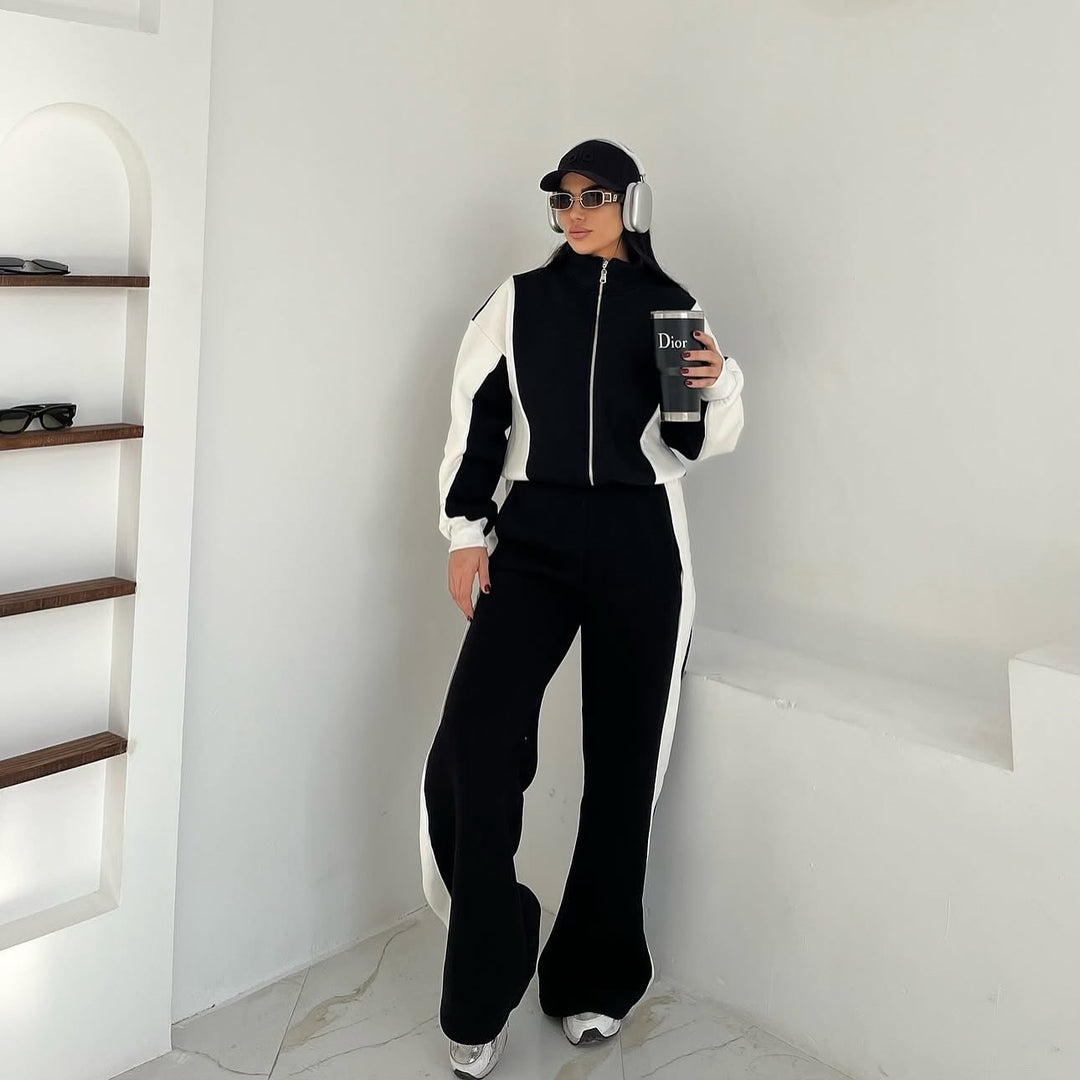 Damernas sportiga fritidsdräkt med hög krage och breda byxor Eva Jonsson-Eva Jonsson