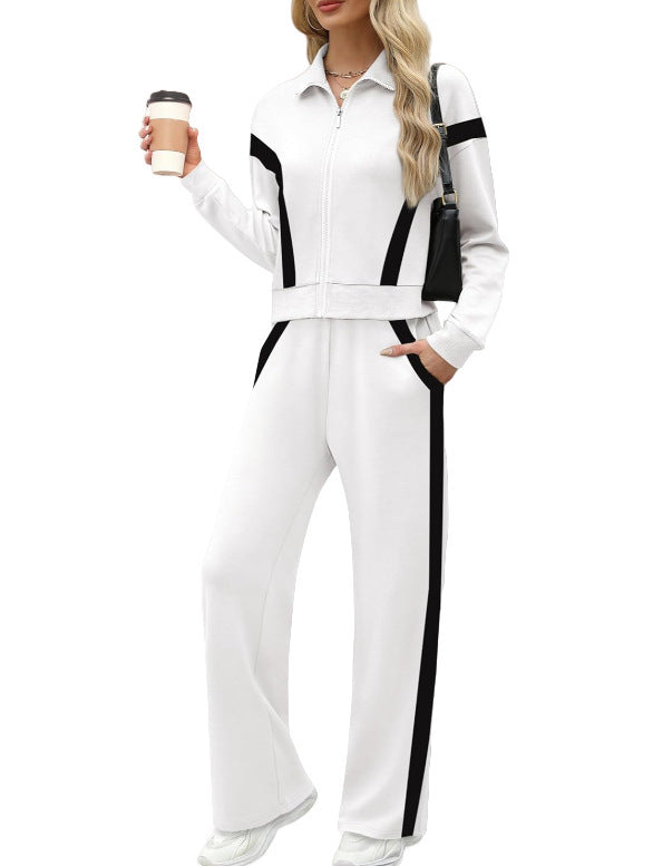 Damernas sportiga fritidsset med modern crop-jacka och vid byxstil Mirla-Eva Jonsson