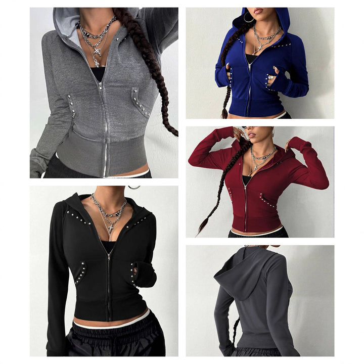 Damernas sportiga hooded jacka med dekorativa rhinestone detaljer Mirla-Eva Jonsson