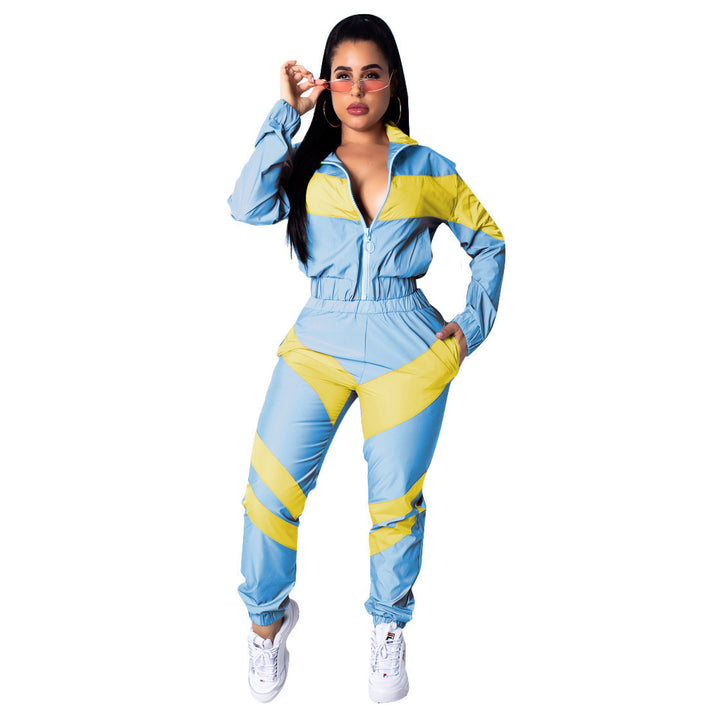 Damernas sportiga jumpsuit med trendiga färgblockdetaljer och hög krage Mirla-Eva Jonsson