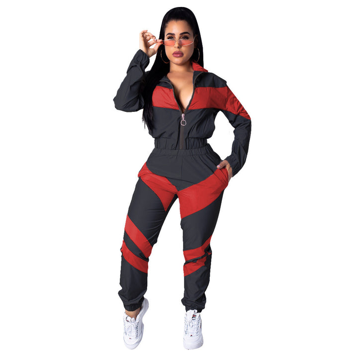 Damernas sportiga jumpsuit med trendiga färgblockdetaljer och hög krage Mirla-Eva Jonsson