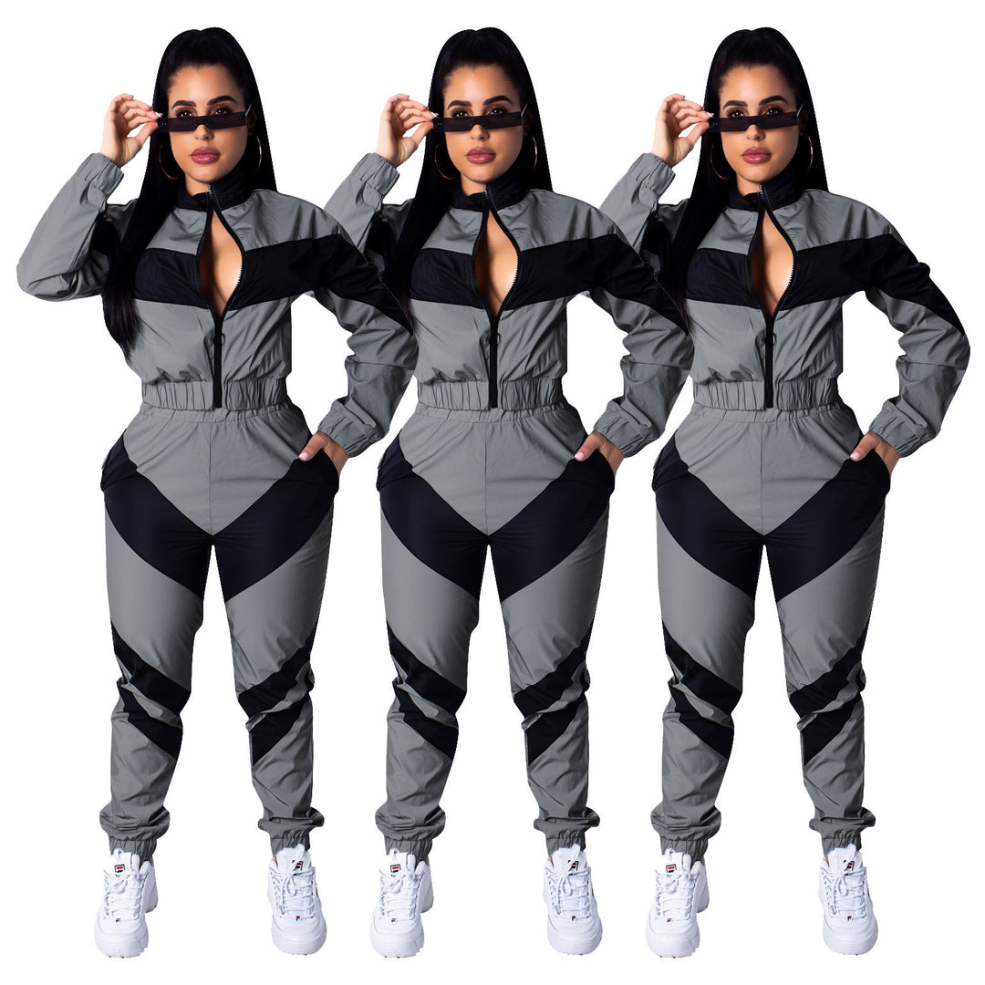 Damernas sportiga jumpsuit med trendiga färgblockdetaljer och hög krage Mirla-Eva Jonsson