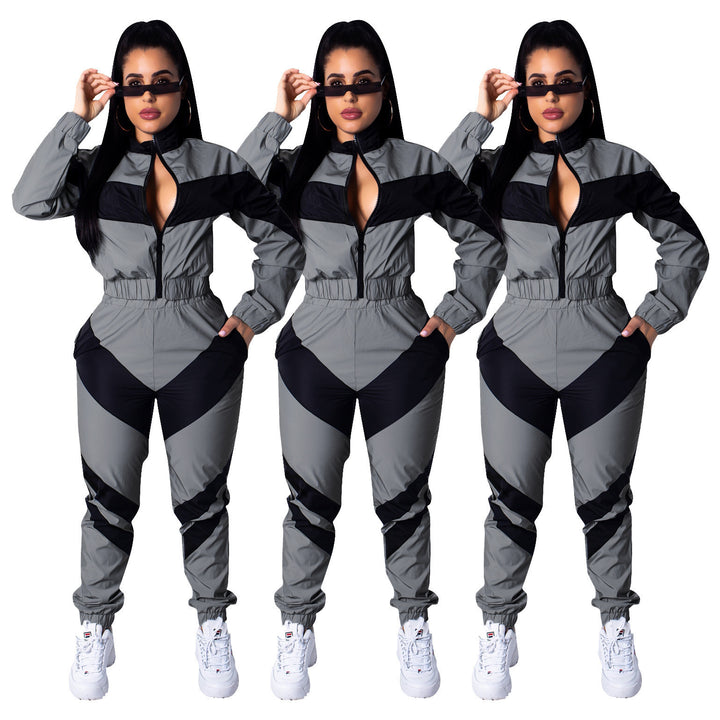 Damernas sportiga jumpsuit med trendiga färgblockdetaljer och hög krage Mirla-Eva Jonsson