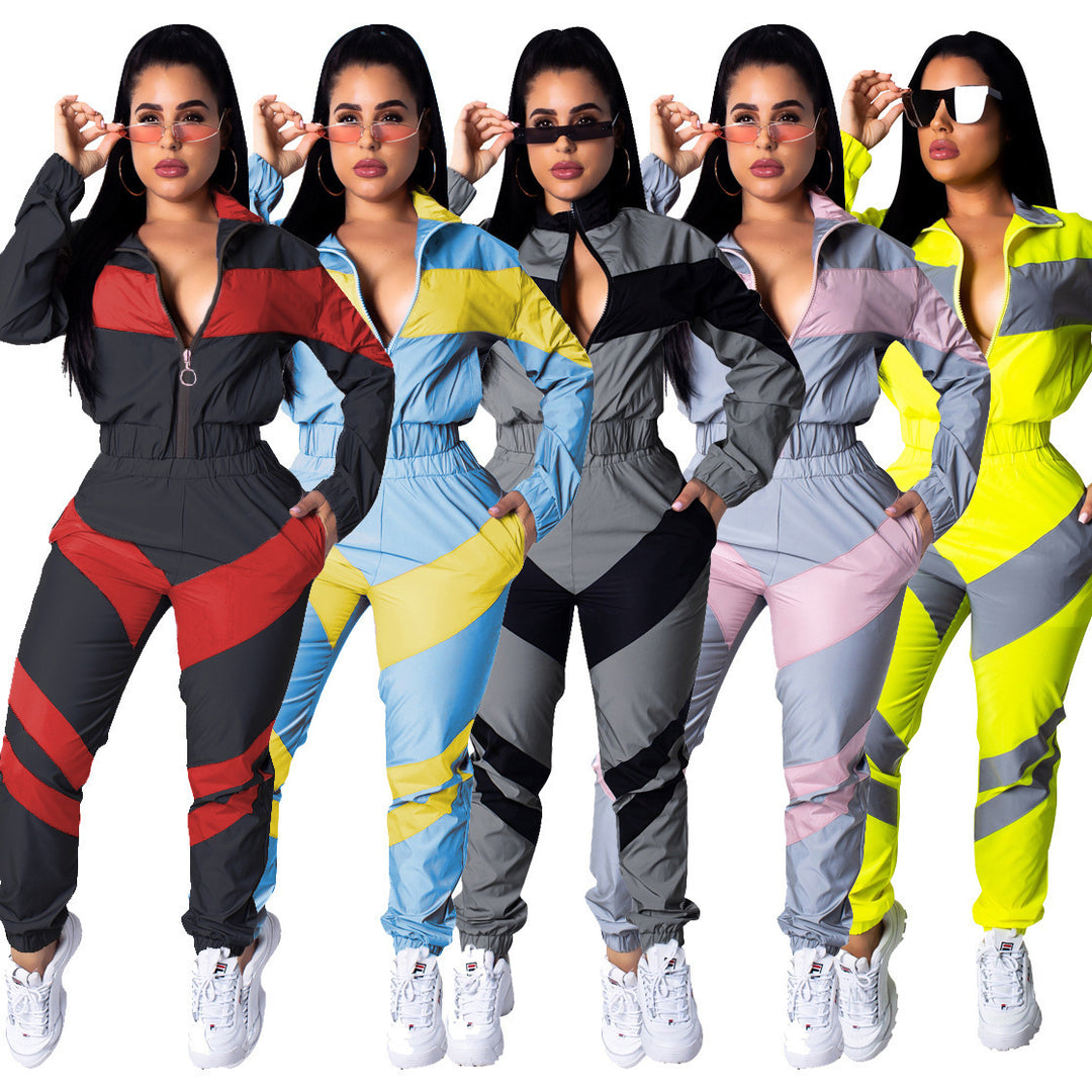 Damernas sportiga jumpsuit med trendiga färgblockdetaljer och hög krage Mirla-Eva Jonsson
