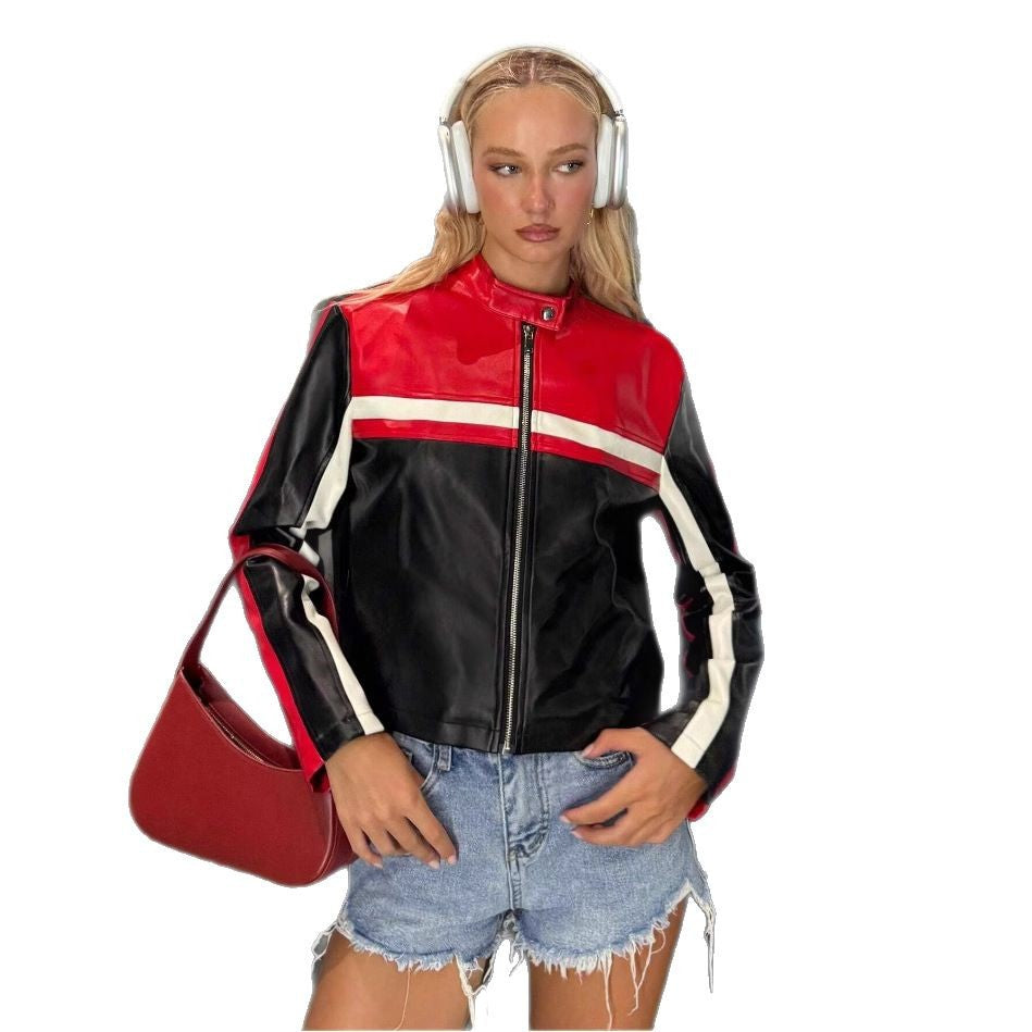 Damernas sportiga konstläderjacka med dekorativa ränder Mirla-Eva Jonsson