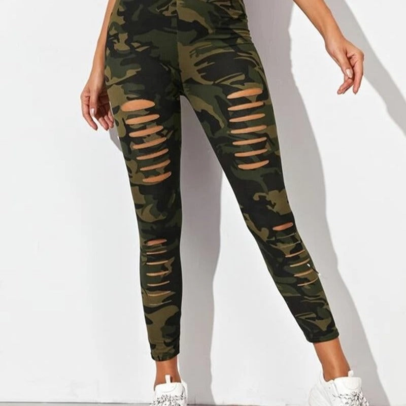 Damernas sportiga leggings med mode riv-detajer Mirla-Eva Jonsson