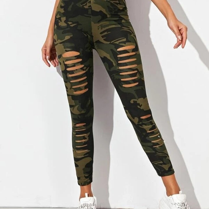 Damernas sportiga leggings med mode riv-detajer Mirla-Eva Jonsson