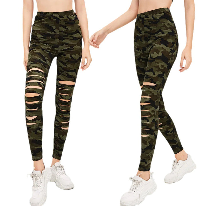 Damernas sportiga leggings med mode riv-detajer Mirla-Eva Jonsson