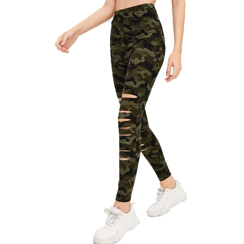 Damernas sportiga leggings med mode riv-detajer Mirla-Eva Jonsson