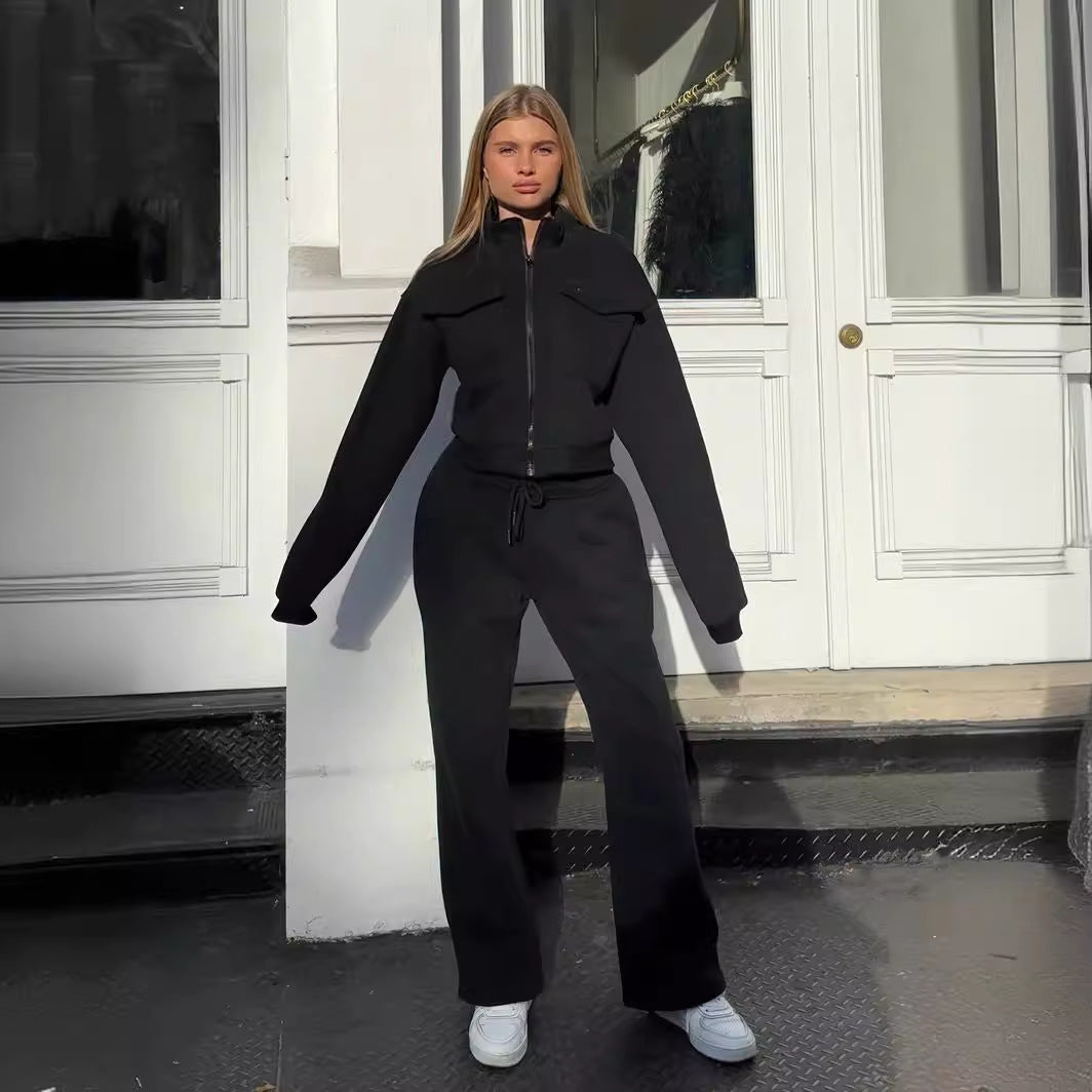 Damernas sportiga och moderna fleece-set med fickor Eva Jonsson-Eva Jonsson