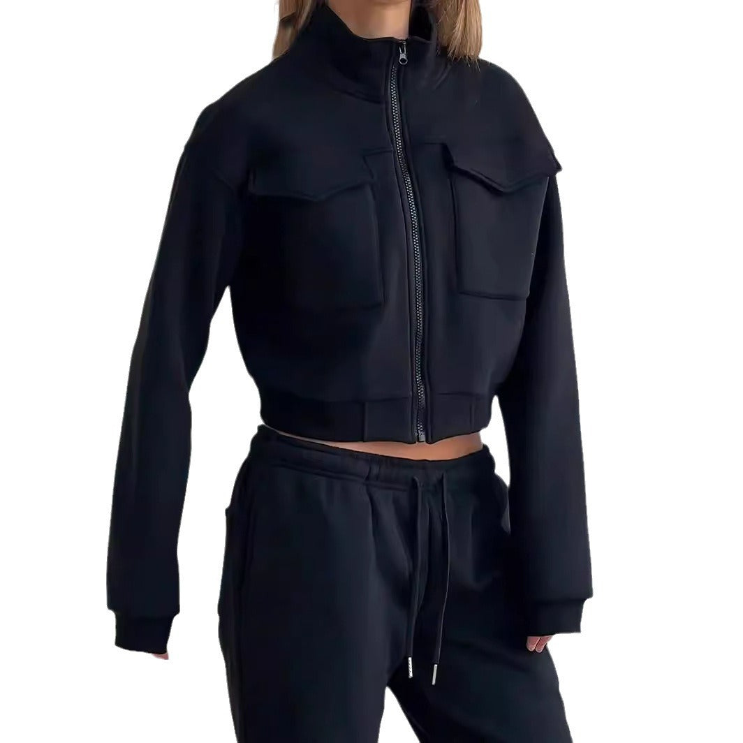 Damernas sportiga och moderna fleece-set med fickor Eva Jonsson-Eva Jonsson