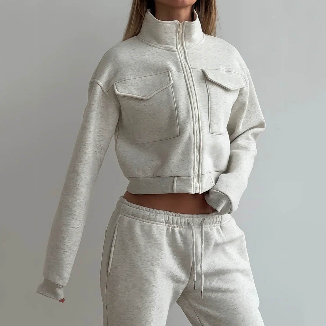 Damernas sportiga och moderna fleece-set med fickor Eva Jonsson-Eva Jonsson
