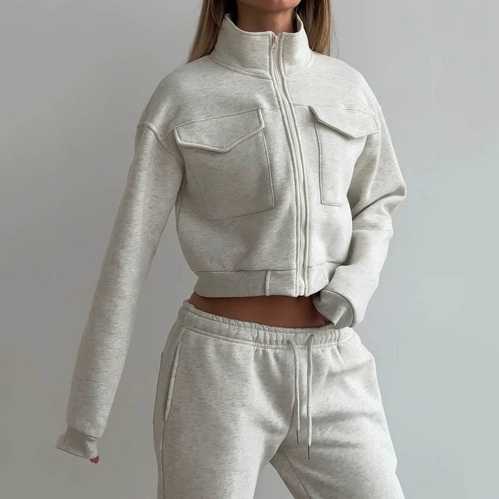 Damernas sportiga och moderna fleece-set med fickor Eva Jonsson-Eva Jonsson