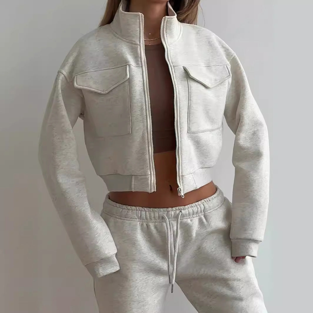 Damernas sportiga och moderna fleece-set med fickor Eva Jonsson-Eva Jonsson