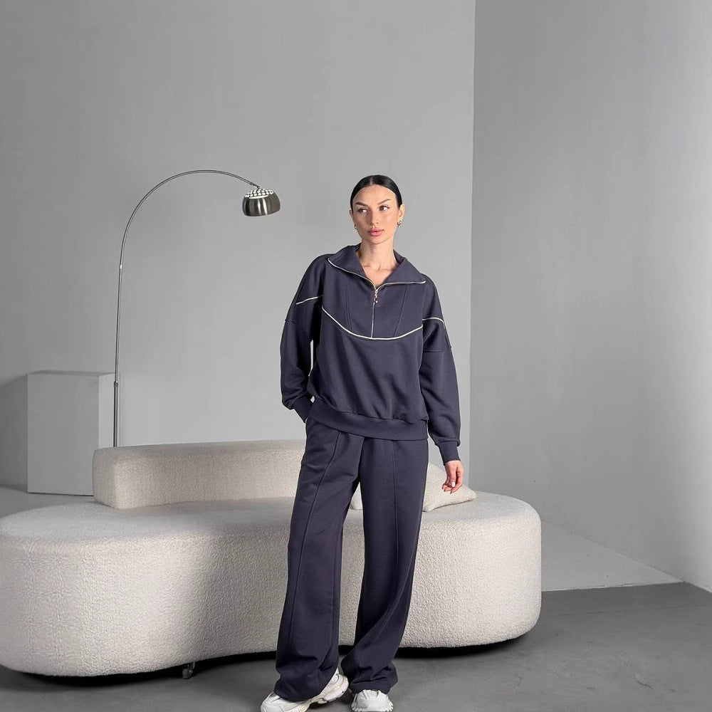 Damernas sportiga sweat-set med dragkedja och vida byxor Eva Jonsson-Eva Jonsson