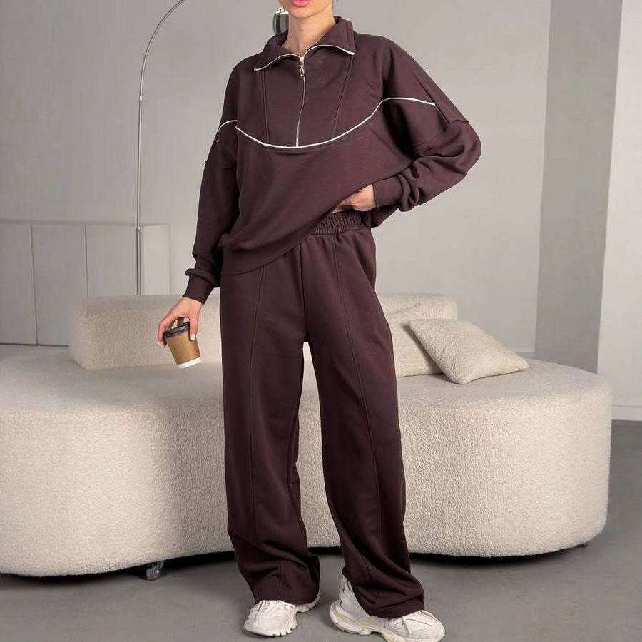Damernas sportiga sweat-set med dragkedja och vida byxor Eva Jonsson-Eva Jonsson