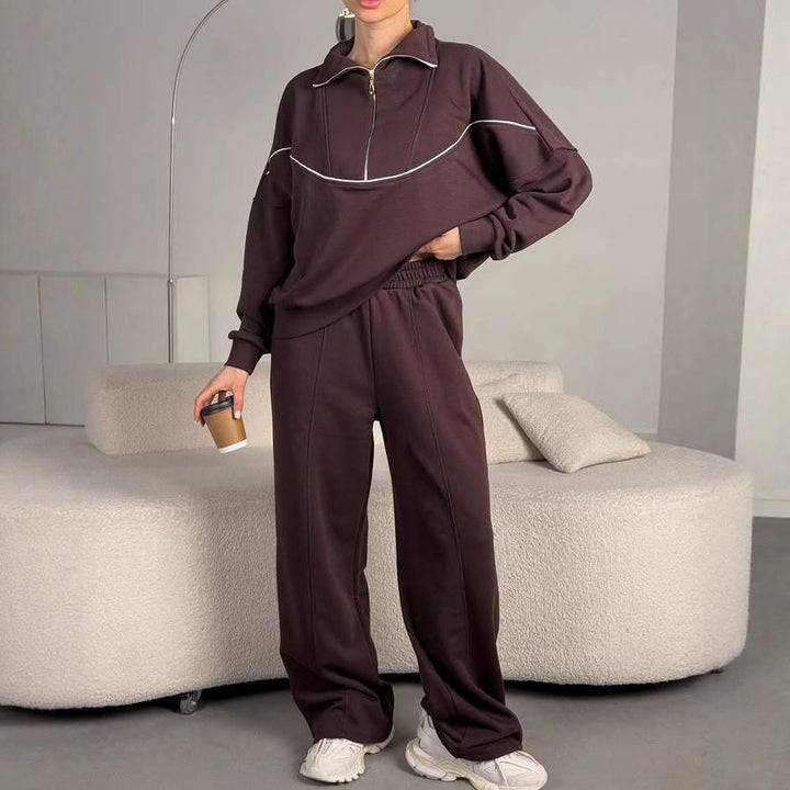 Damernas sportiga sweat-set med dragkedja och vida byxor Eva Jonsson-Eva Jonsson
