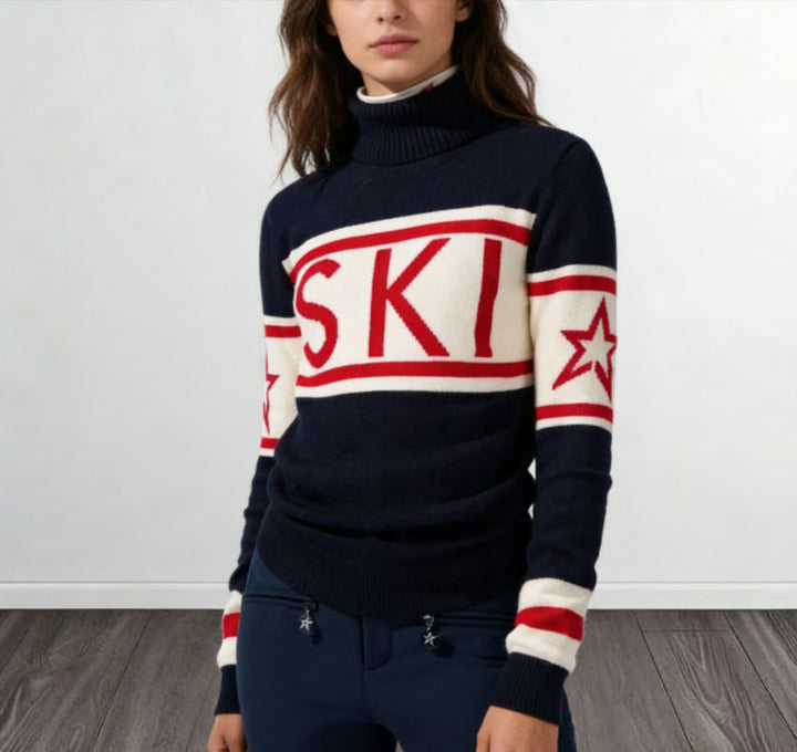 Damernas sportiga tröja med hög krage och trendig skiddesign Mirla-Eva Jonsson