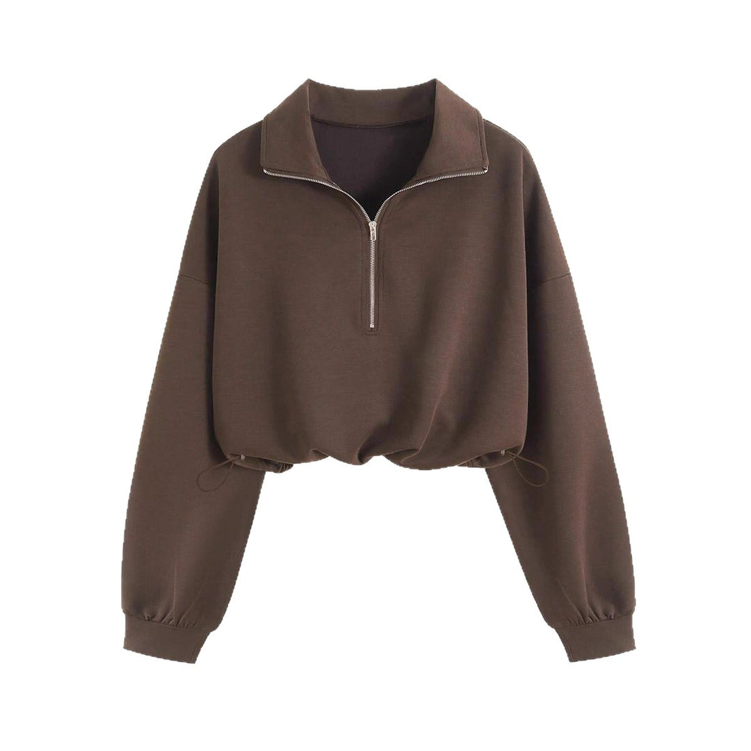 Damernas sportigt skuren sweatshirt med dragkedja och kontrastsömmar Mirla-Eva Jonsson