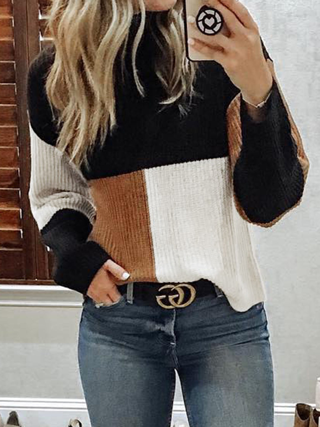 Damernas stickad tröja med moderna blockränder Eva Jonsson-Eva Jonsson