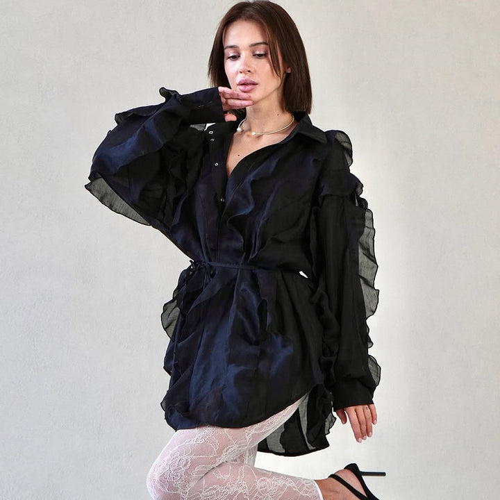 Damernas stiliga skjortklänning med volanger Eva Jonsson-Eva Jonsson