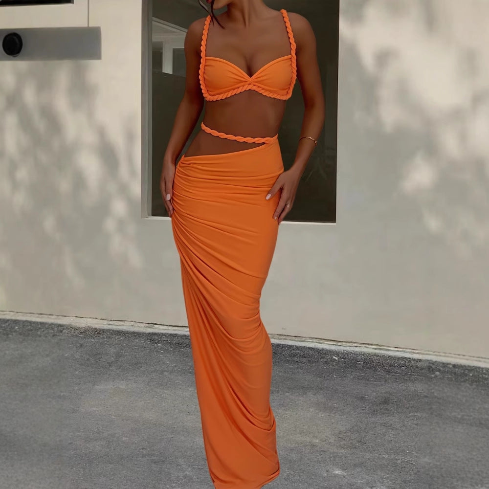 Damernas strandklädes-set med flätad topp och elegant omslagkjol Mirla-Eva Jonsson