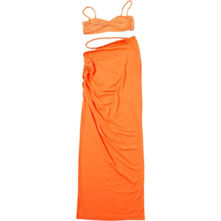 Damernas strandklädes-set med flätad topp och elegant omslagkjol Mirla-Eva Jonsson