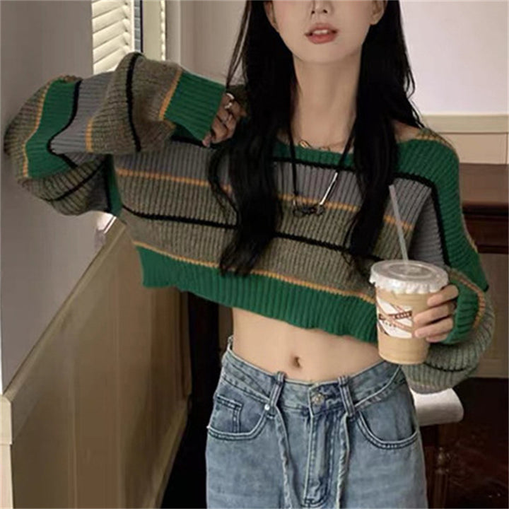 Damernas trendig cropped tröja i blockrandig look Eva Jonsson-Eva Jonsson