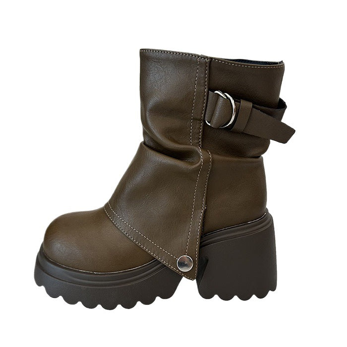Damernas trendiga Chunky-Boots med dekorativ rem och stabil sula Mirla-Eva Jonsson