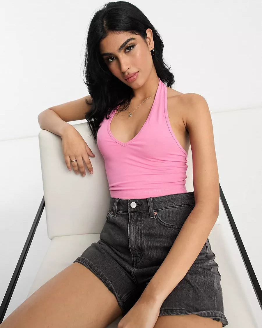 Damernas trendiga Cropped Top med djup V-ringning Mirla-Eva Jonsson